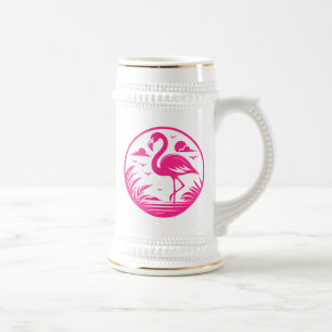 Caneca De Cerveja Círculo de Verão Flamingo, Rosa Design-68730, Duas