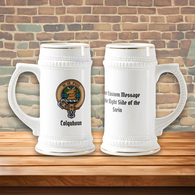 Caneca De Cerveja Clan Colquhoun Crest sobre Tartan (Criador carregado)