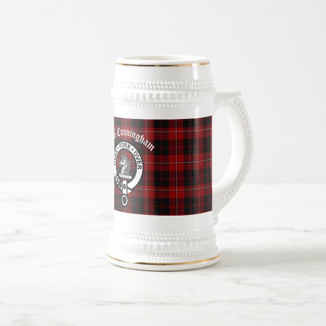 Caneca De Cerveja Clan Cunningham Crachá & Tartan (Frente Esquerda)