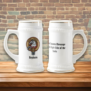 Caneca De Cerveja Clan Hepburn Crest sobre Tartan