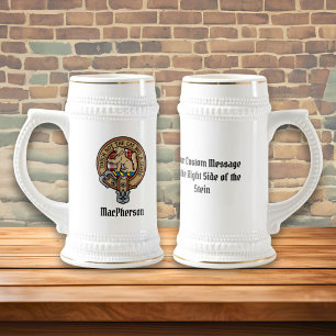 Caneca De Cerveja Clan MacPherson Crest sobre Red Dress Tartan