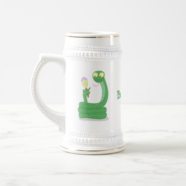 Caneca De Cerveja Cobra verde engraçado com desenhos de maraca (Esquerda)