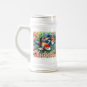 Caneca De Cerveja Coi Fish Whimsical Watercolor Personalizado