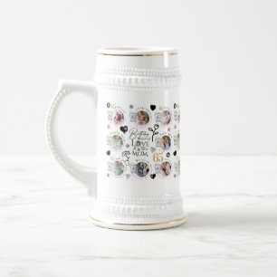 Caneca De Cerveja Colagem de Fotos de Aniversário da Mamãe Tipografi