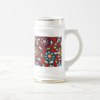 caneca de cerveja colorida de flores hippies