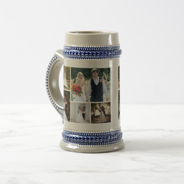 Caneca de cerveja com colagem de fotos de casament (Frente Esquerda)