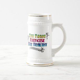 Caneca De Cerveja Coma Certo Exercite Morra Saudável - Humor Negro E