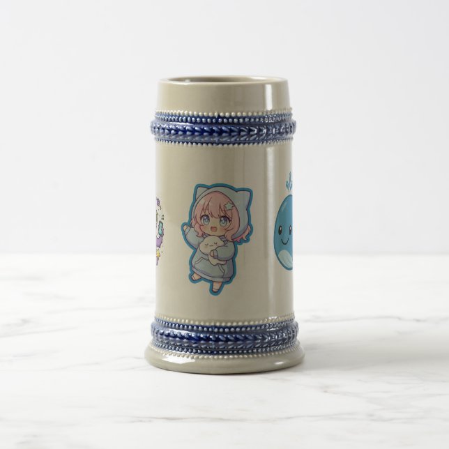 Caneca De Cerveja Combo Kawaii Anime, Cute Blue Whale and Octo-Vibes (Centro)