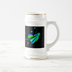 Caneca De Cerveja Coração Arco-Íris Verde Azul com Estrelas