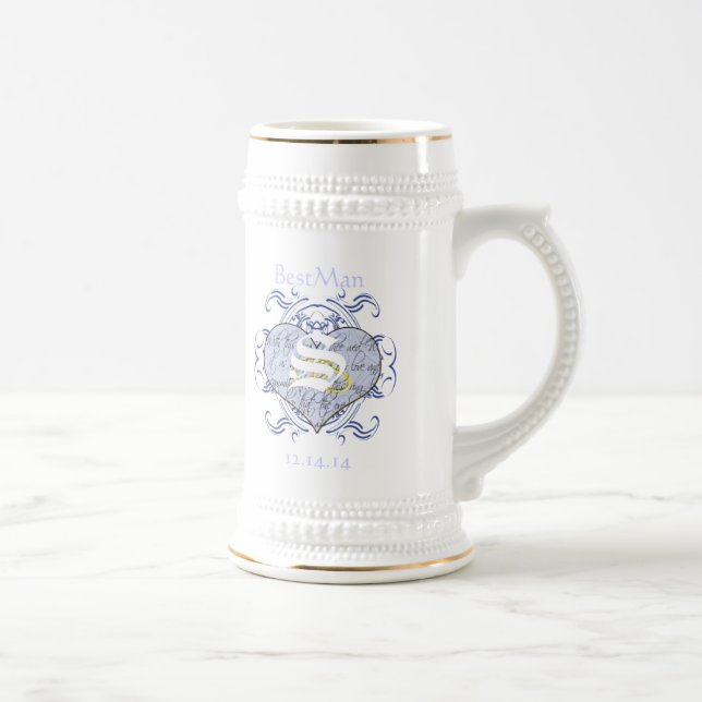 Caneca De Cerveja Coração de Voto de Casamento Monograma (Direita)