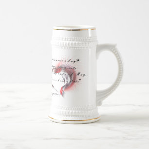 Caneca De Cerveja Coração Metálico com o soneto de Shakespeare 18