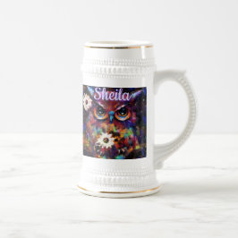 Caneca De Cerveja Coruja Floral Impressionista Whimsical Personaliza