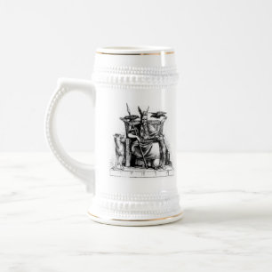 Caneca De Cerveja Corvos de Odin em seu trono de pedra mitologia vik