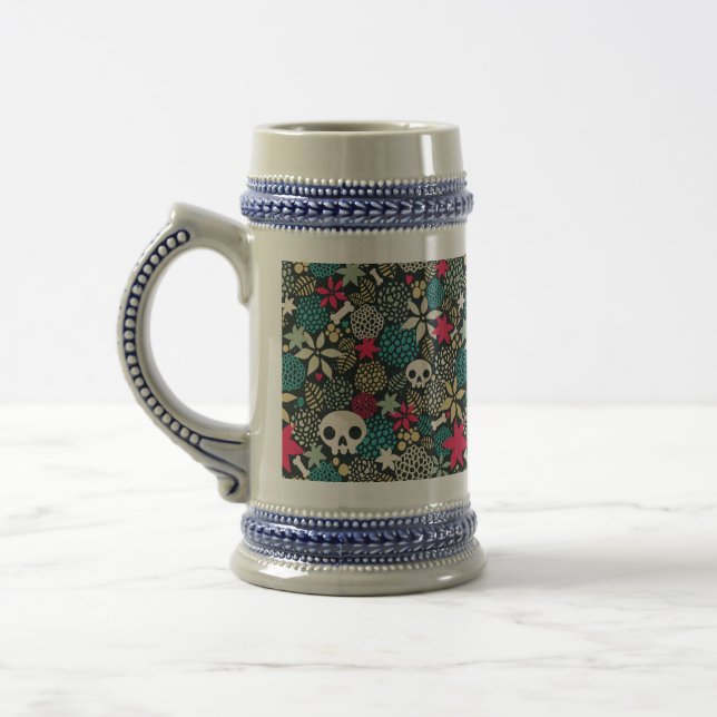 Caneca De Cerveja Crânio nas flores (Esquerda)