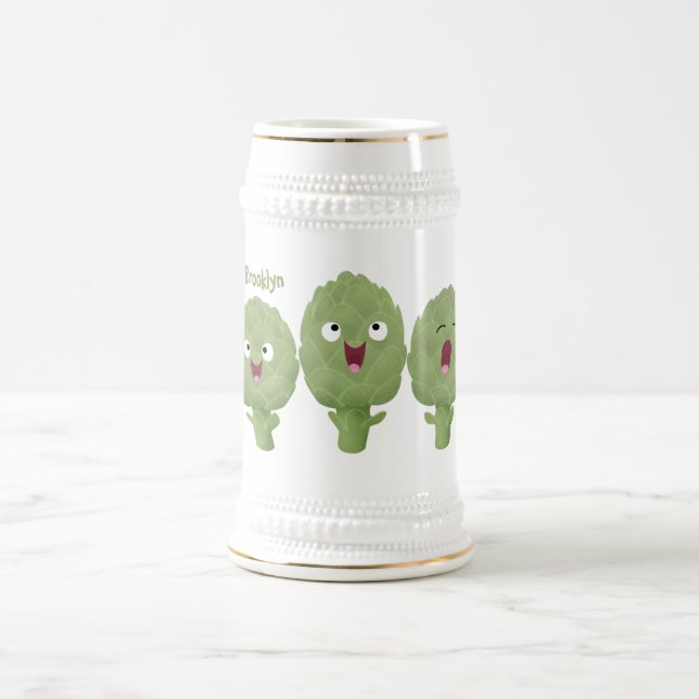 Caneca De Cerveja Cute singing artichokes vegetable cartoon (Centro)