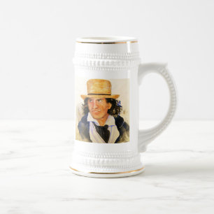 Caneca de cerveja da cerveja com o homem no chapé