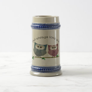 Caneca De Cerveja Da coruja amor sempre você, arte bonito