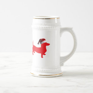 Caneca De Cerveja Dachshund vestindo um Chapéu do Papai Noel