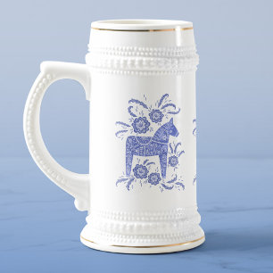 Caneca De Cerveja Dala Hormonas Suecas Periwinkle Azul e Branco