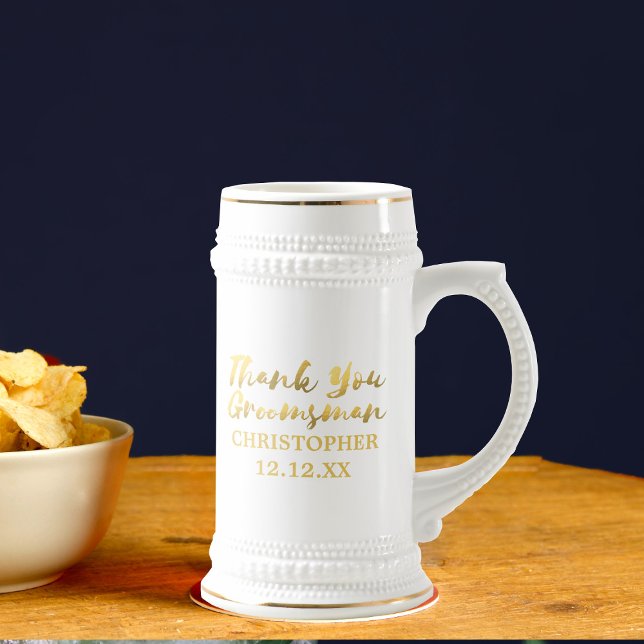 Caneca de cerveja de agradecimento para padrinho c (Add your Groomsman's name and your wedding date for a lovely memento of a very special day)