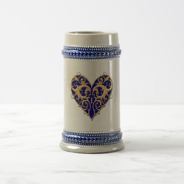Caneca de cerveja de Coração de Filigrana Azul (Centro)