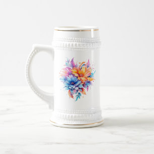 Caneca De Cerveja Desenho de Flores Florais em Aquarela-24683