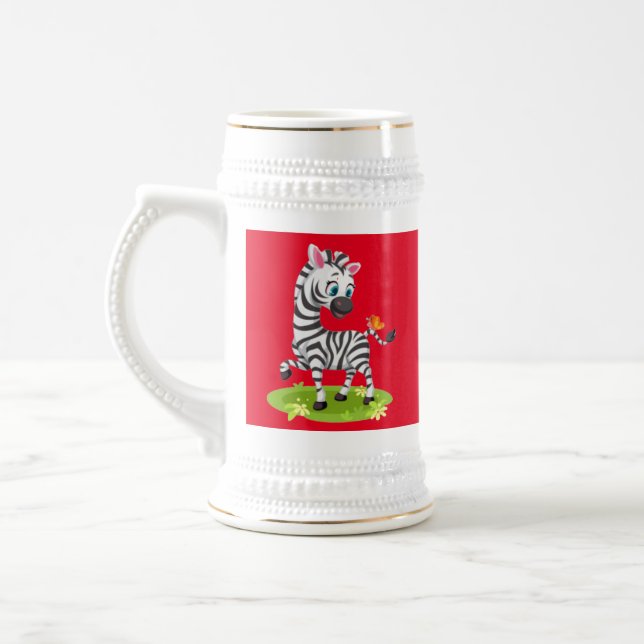 Caneca De Cerveja Desenho de Zebra Bebê Brincando com Borboleta (Esquerda)