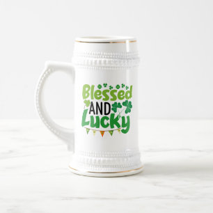 Caneca De Cerveja Desenho do Dia de São Patrício Abencoado e Sortudo