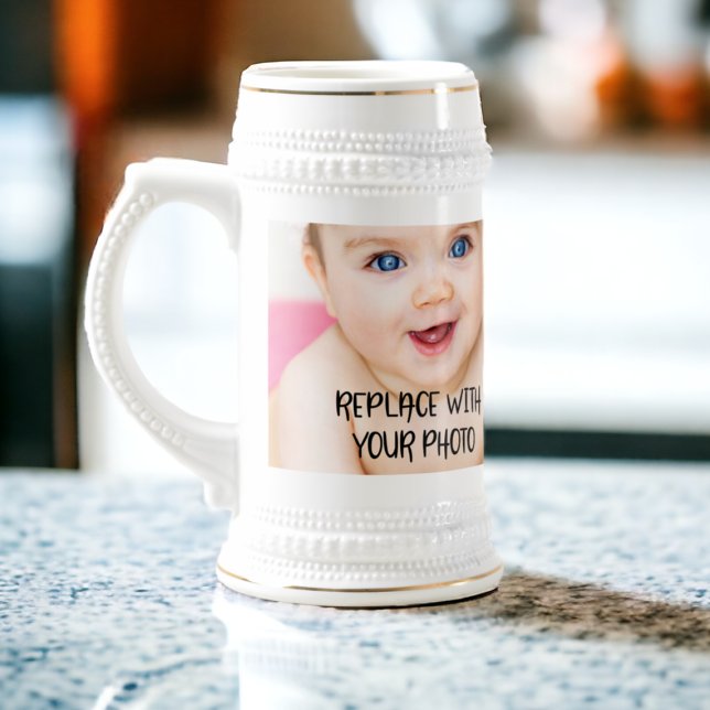 Caneca De Cerveja Design único e fácil de um tipo personalizado (Easy design unique one of a kind personalized beer stein from Ricaso. Great photo gift keepsake idea)