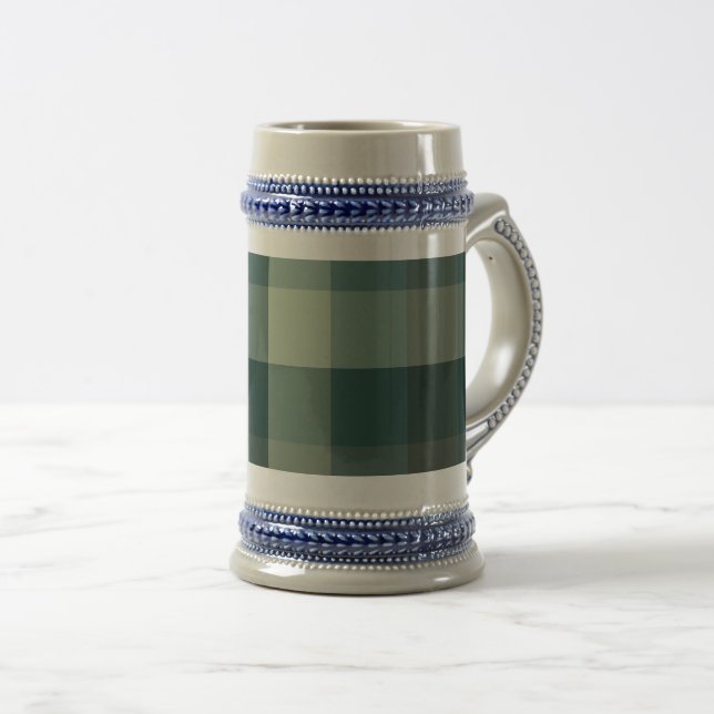 Caneca De Cerveja Design Xadrez Gingham Verde (Frente Esquerda)