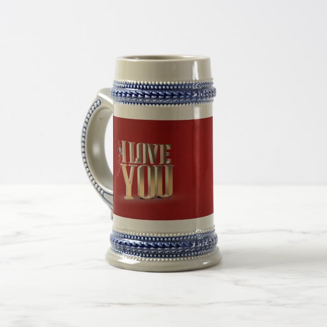 Caneca De Cerveja Dia de os namorados Vermelho 3D Eu Te Amo (Frente Esquerda)