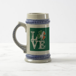 Caneca De Cerveja Dia de São Patrício Amor Sortudo Trevo Irlandês Ve
