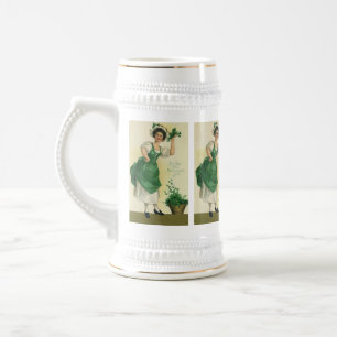 Caneca De Cerveja Dia de São Patrício Vintage Irlandesa com Trevos