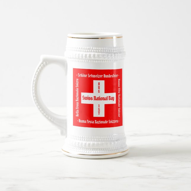 Caneca De Cerveja Dia Nacional Suíço em Quatro Línguas Bandeira Suíç (Esquerda)