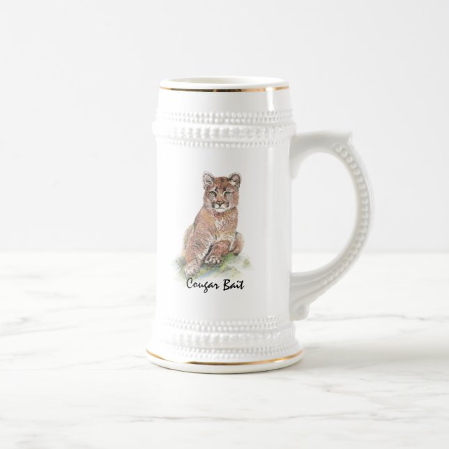 Caneca De Cerveja Diversão "Cougar Bait" com Watercolor Animal (Direita)