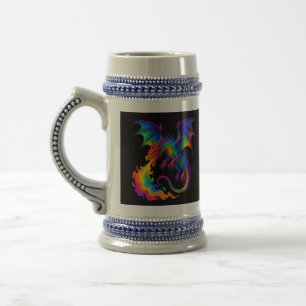 Caneca De Cerveja Dragão arco-íris respirando chamas coloridas fanta