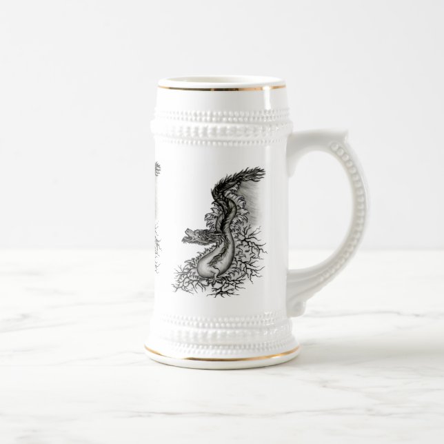 Caneca De Cerveja Dragão chinês, Design preto e branco em tatuostilo (Direita)