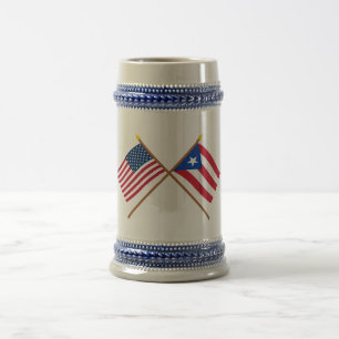 Caneca De Cerveja E.U. e bandeiras cruzadas Puerto Rico