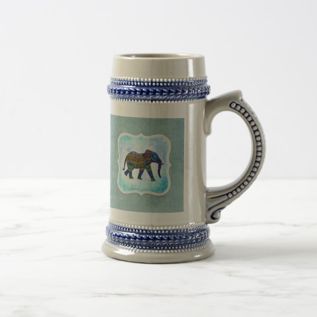 Caneca De Cerveja Elefante Azul Boho (Direita)
