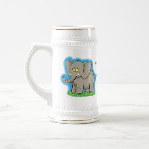 Caneca De Cerveja Elefante engraçado e bonito com desenho animado de