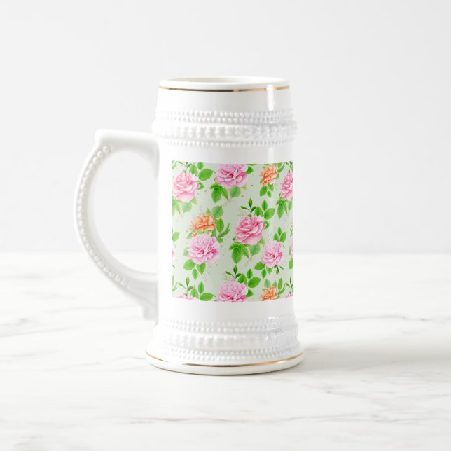 Caneca De Cerveja Elegant Floral Roses Green Leaves Pattern-23675 (Esquerda)