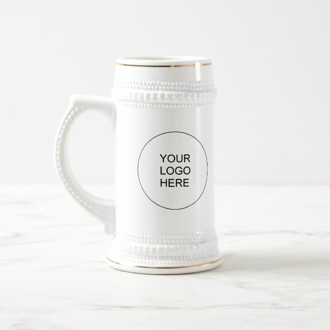 Caneca De Cerveja Elegant White & Gold Upload Your Logo Promotional (Esquerda)