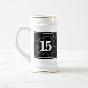 Caneca De Cerveja Elegante Mármore Preto 15 Anos de Aniversário de T