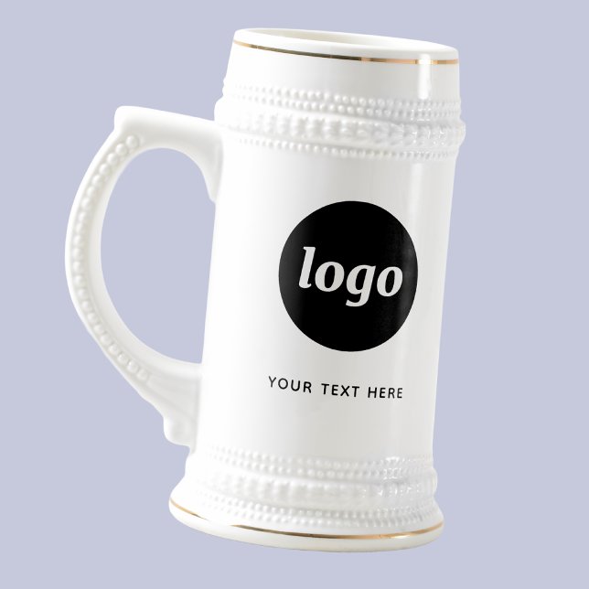 Caneca de Cerveja Empresarial com Logotipo e Texto (Simple logo with custom text business branding promotional beer stein)