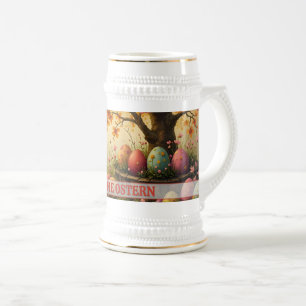 Caneca De Cerveja Encanto de flores primaveris com esplendor de ovos