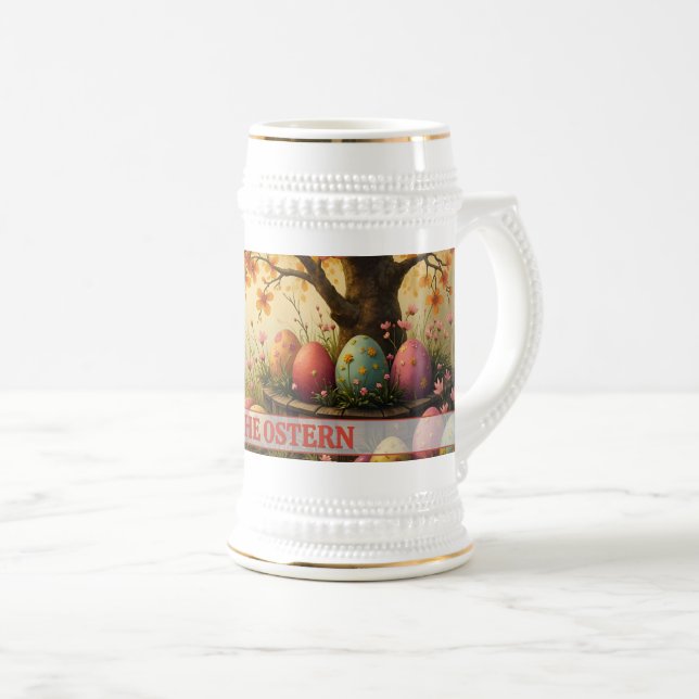 Caneca De Cerveja Encanto de flores primaveris com esplendor de ovos (Frente Esquerda)
