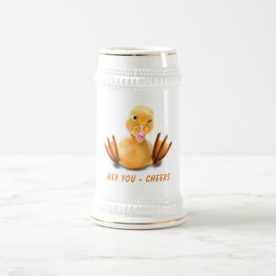 Caneca De Cerveja Engraçado Pato Amarelo Reproduzindo Piscar os olh