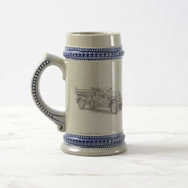 Caneca De Cerveja esboço a lápis de caminhão de bombeiros antigo des (Esquerda)