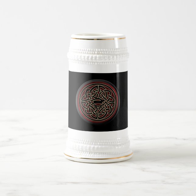 Caneca De Cerveja Escuro - nó celta metálico vermelho e preto (Centro)