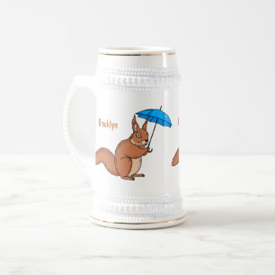 Caneca De Cerveja Esquilo vermelho bonito com desenho animado